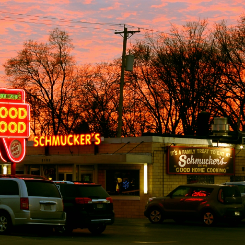 “There’s always Room for Pie” Sunset. Schmuckers Diner. Toledo,OH. December 20, 2017.Brian Purdue https://wp.me/p638a9-4s